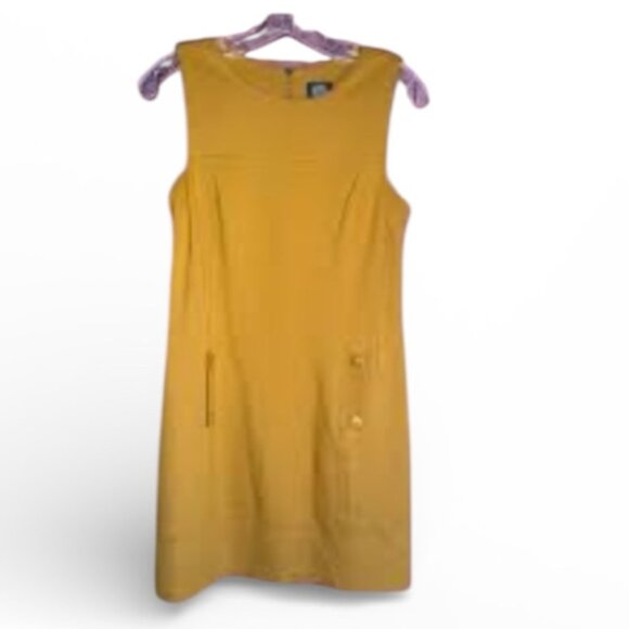 Vince Camuto Mustard Yellow Sleeveless Sheath Dress – Size 6 - Picture 4 of 5